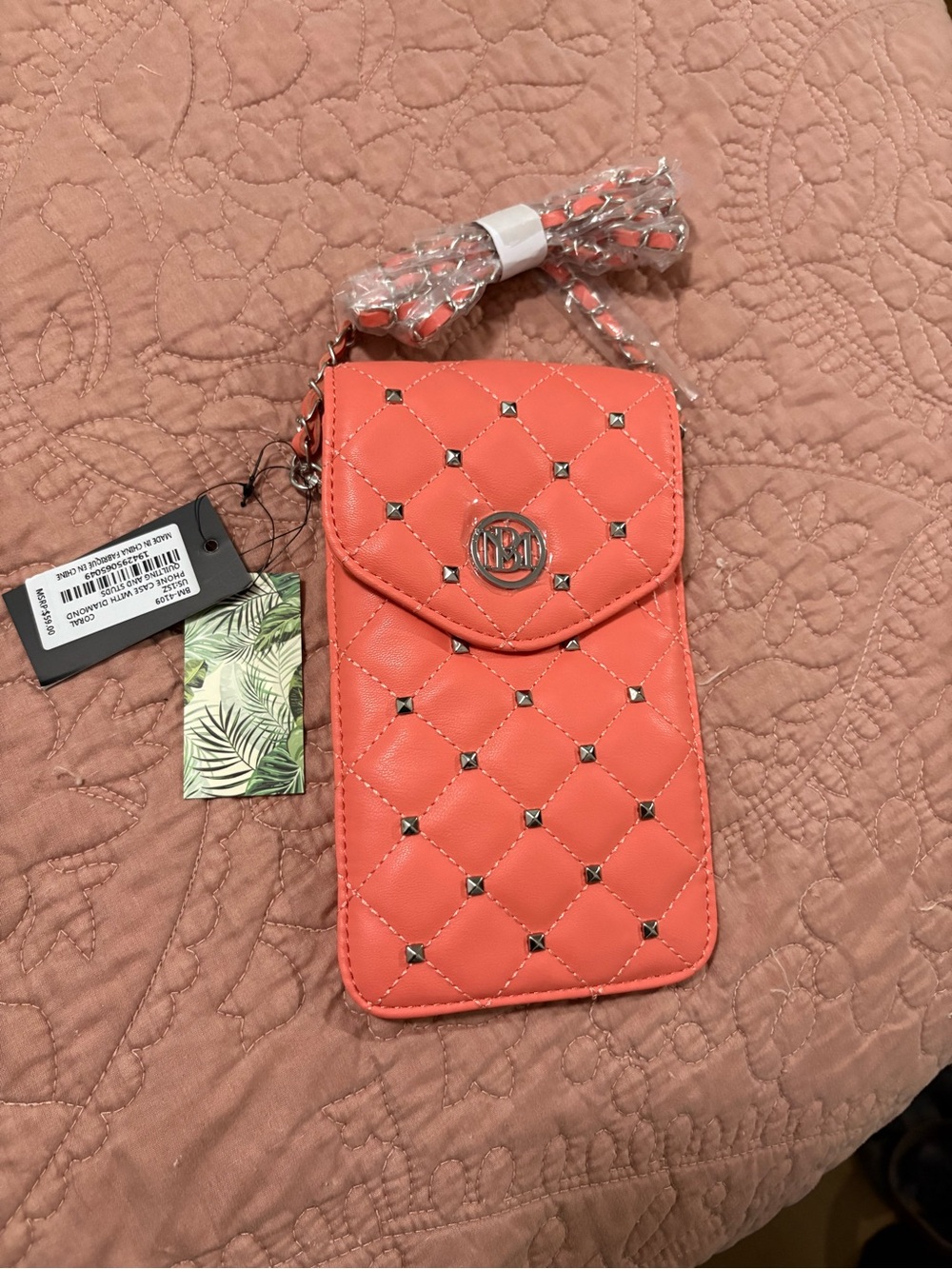 Badgley Mischka Quilted Red Crossbody Phone Pouch with Chain - Picture 2 of 6